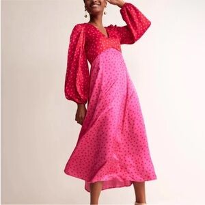 Blouson Sleeve Midi Tea Dress - Pink and Red Dot - size us 8